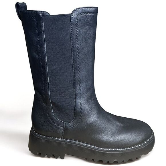 Kenneth Cole Boots Women's Size 7 Black Leather Radell Chelsea Chunky Lug Sole - Picture 6 of 12